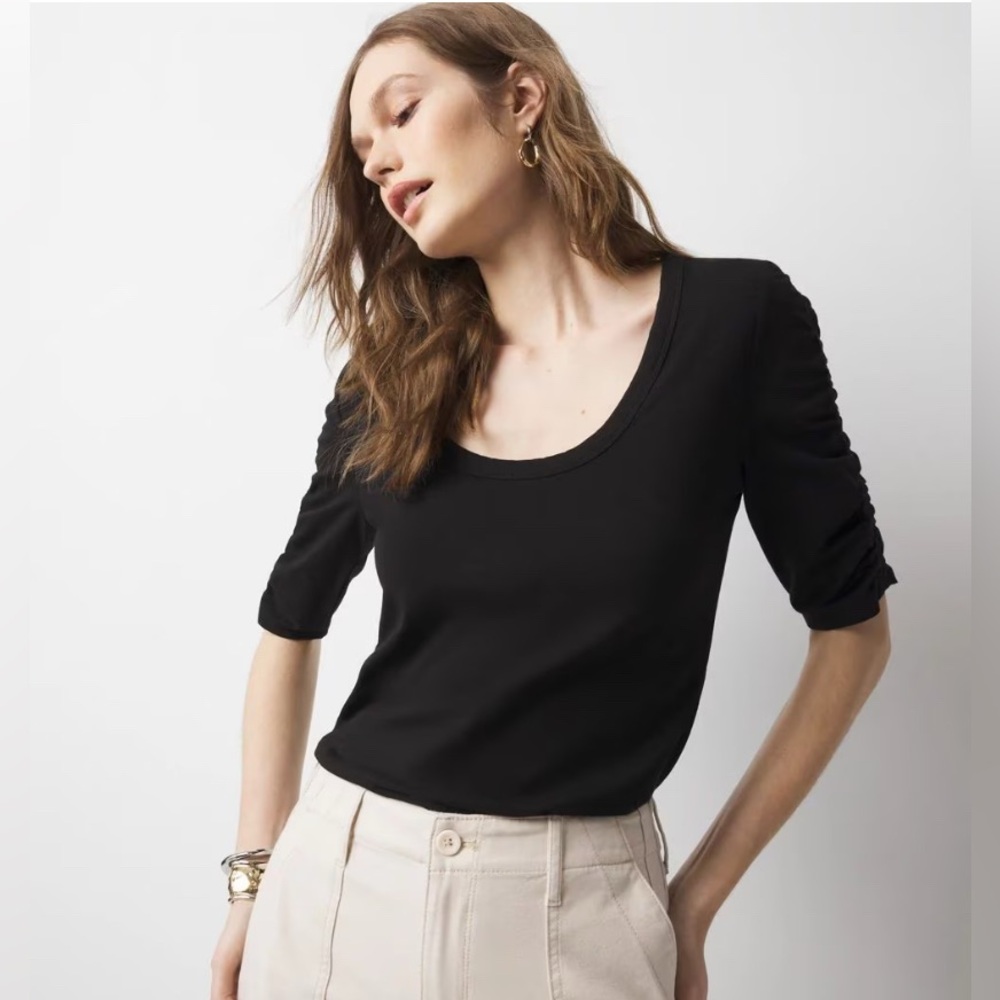 White House Black Market Black Ruched Sleeve Top